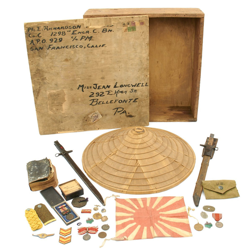 Original Japanese WWII 1298th Engineer Combat Battalion USGI Bring Back Box Grouping Original Items