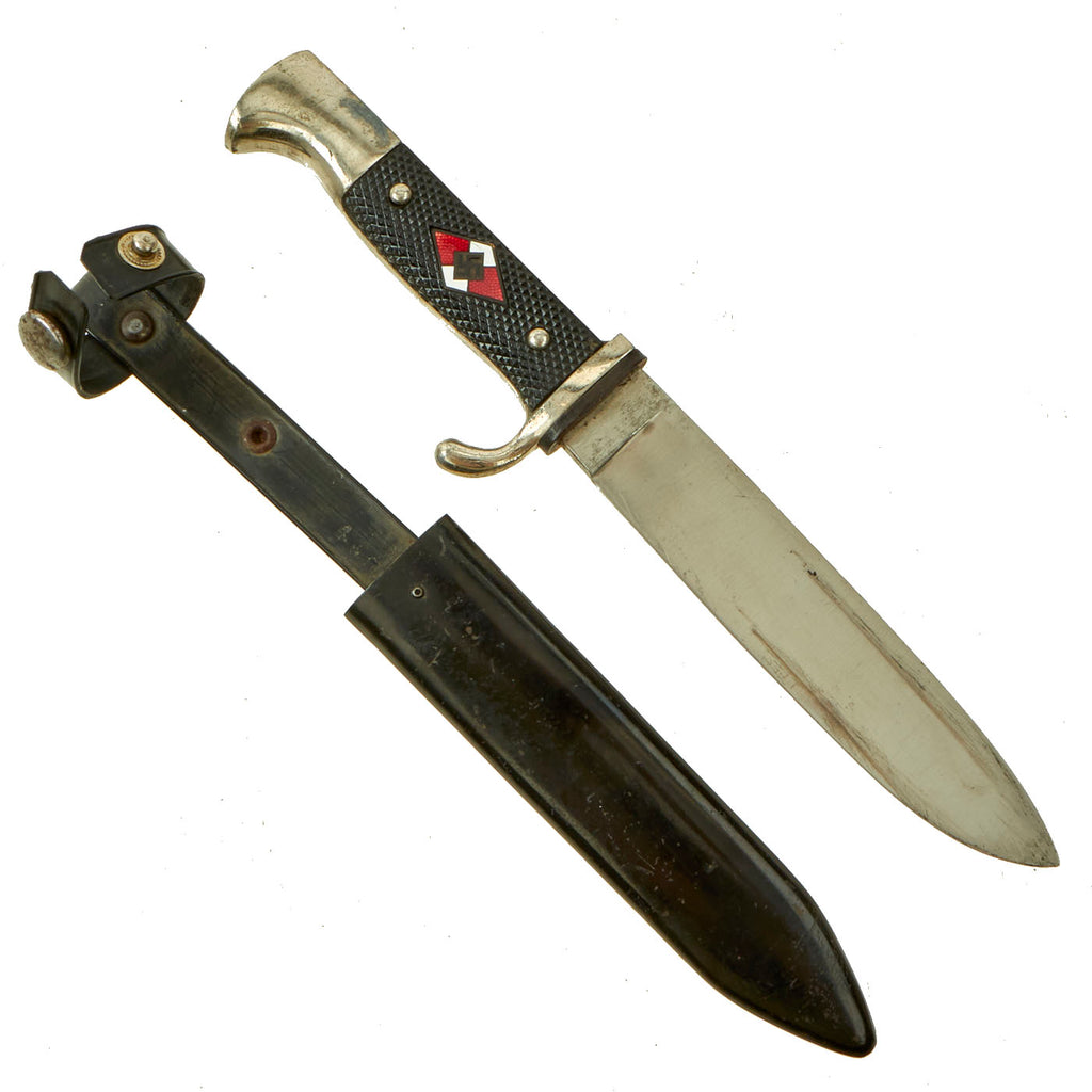 Original Excellent German WWII Unmarked Late Pattern HJ Knife with Plastic Hanger Scabbard Original Items