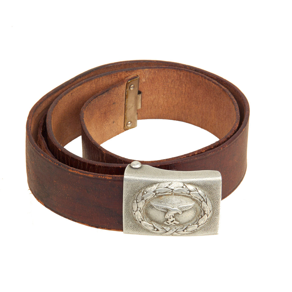 Original German WWII Early EM/NCO Luftwaffe Belt with Pebbled "Droop Tail" Eagle Aluminum Buckle Original Items