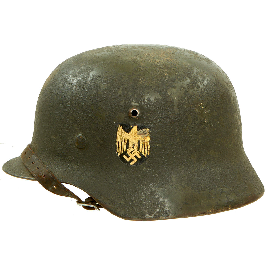 Original German WWII Army Heer M35 Single Decal Overpainted Helmet with 60cm Liner - SE68 Original Items