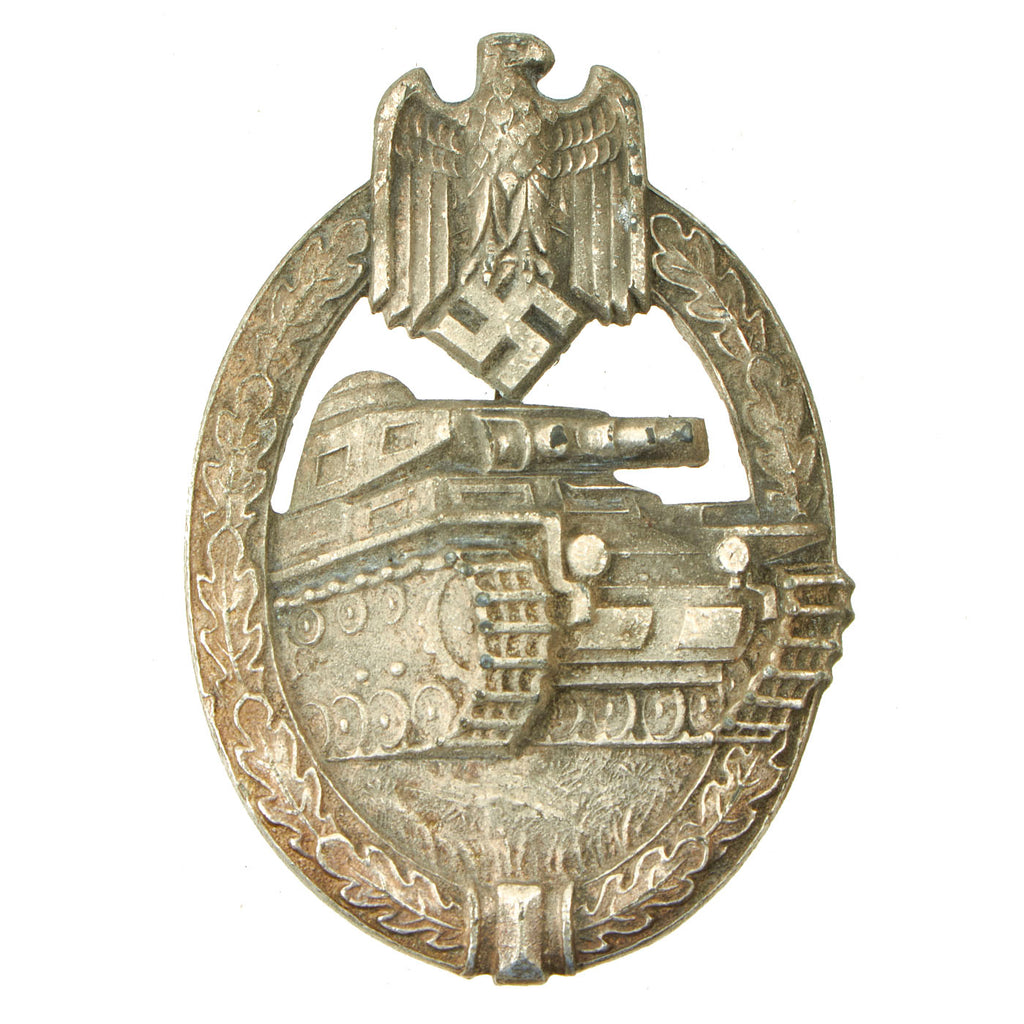 Original German WWII Panzer Assault Tank Badge by Hermann Aurich - Silver Grade Original Items