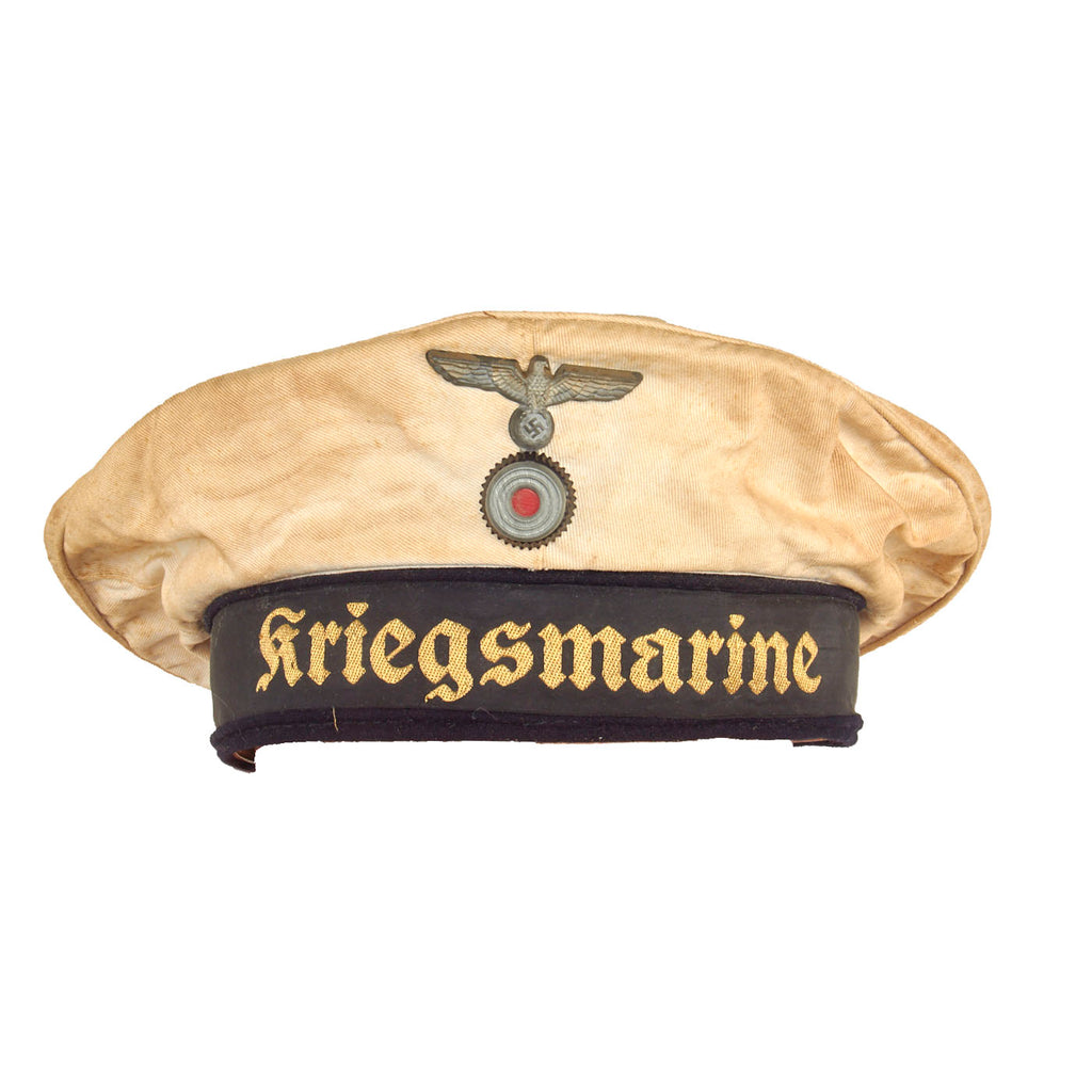 Original WWII German Navy Kriegsmarine White-Topped Sailor’s Flat Cap - Tellermütze Original Items