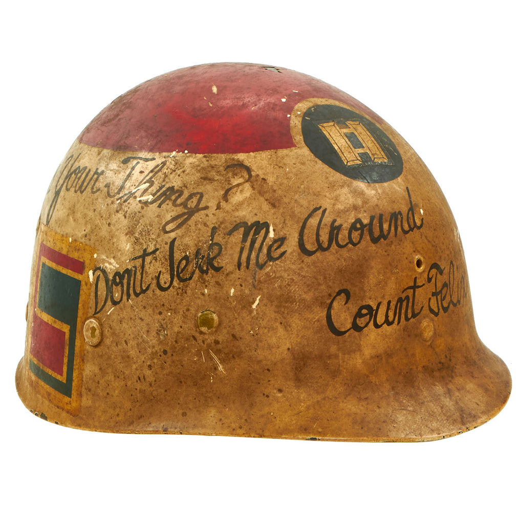 Original U.S. WWII 69th Infantry Division Painted Personalized Painted M1 Helmet Liner with Rank Original Items