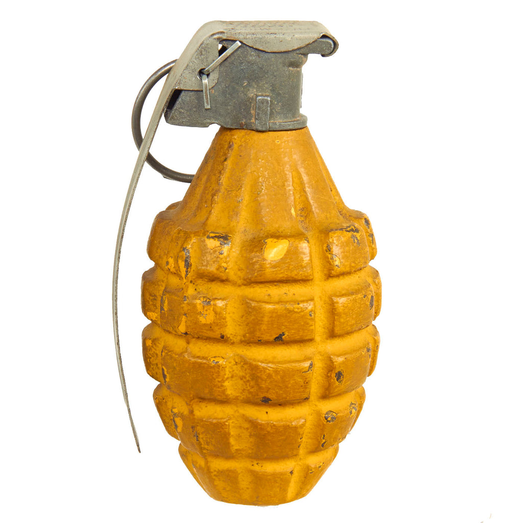 Original U.S. WWII Inert MkII Yellow Early War High Explosive Pineapple Grenade with M10A3 Fuze Original Items