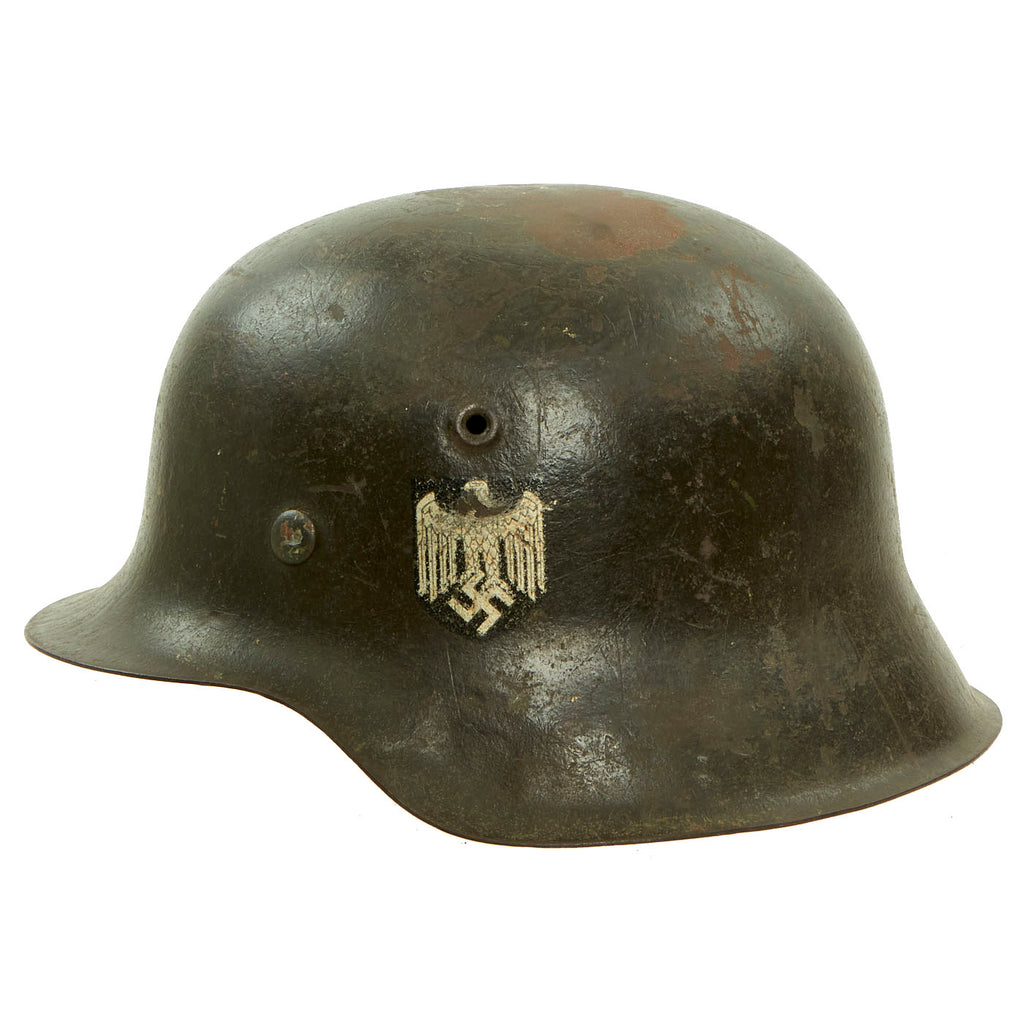 Original German WWII M42 Single Decal Army Heer Helmet with Liner & Chinstrap - stamped ET62 Original Items