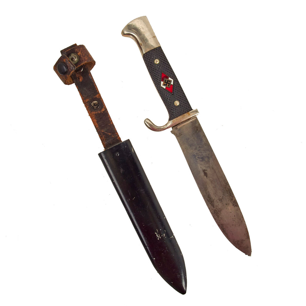 Original German WWII Early Motto Marked HJ Knife by Rare Maker August Merten of Solingen with Scabbard Original Items