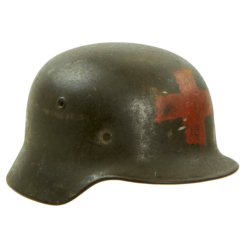Original WWII German Medic M40 Single Decal Helmet Shell with Dome Stamp -ET66 Original Items