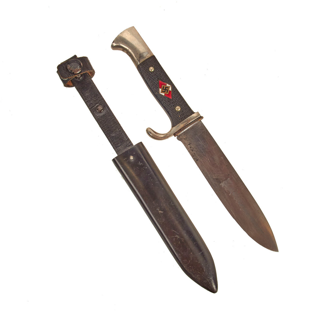 Original German WWII Early Motto Marked HJ Knife by Lauterjung & Sohn PUMA-Werk with Scabbard Original Items