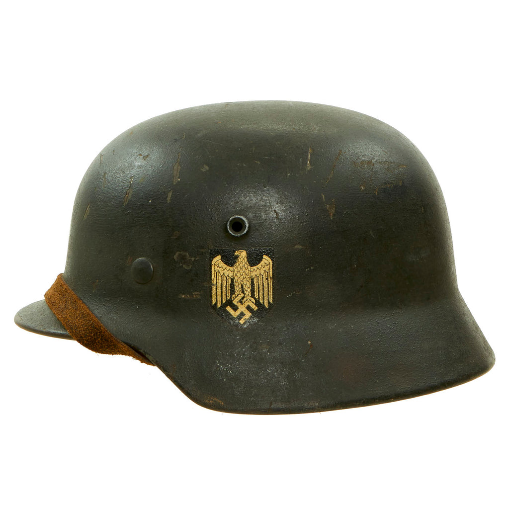 Original German WWII Named Army Heer M40 Single Decal Steel Helmet with 58cm Liner & Chinstrap - ET66 Original Items