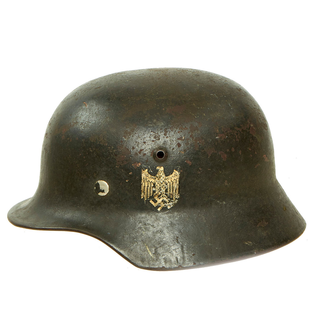 Original German WWII Heer Army M35 Single Decal Helmet with 54cm Liner dated 1938 - EF62 Original Items