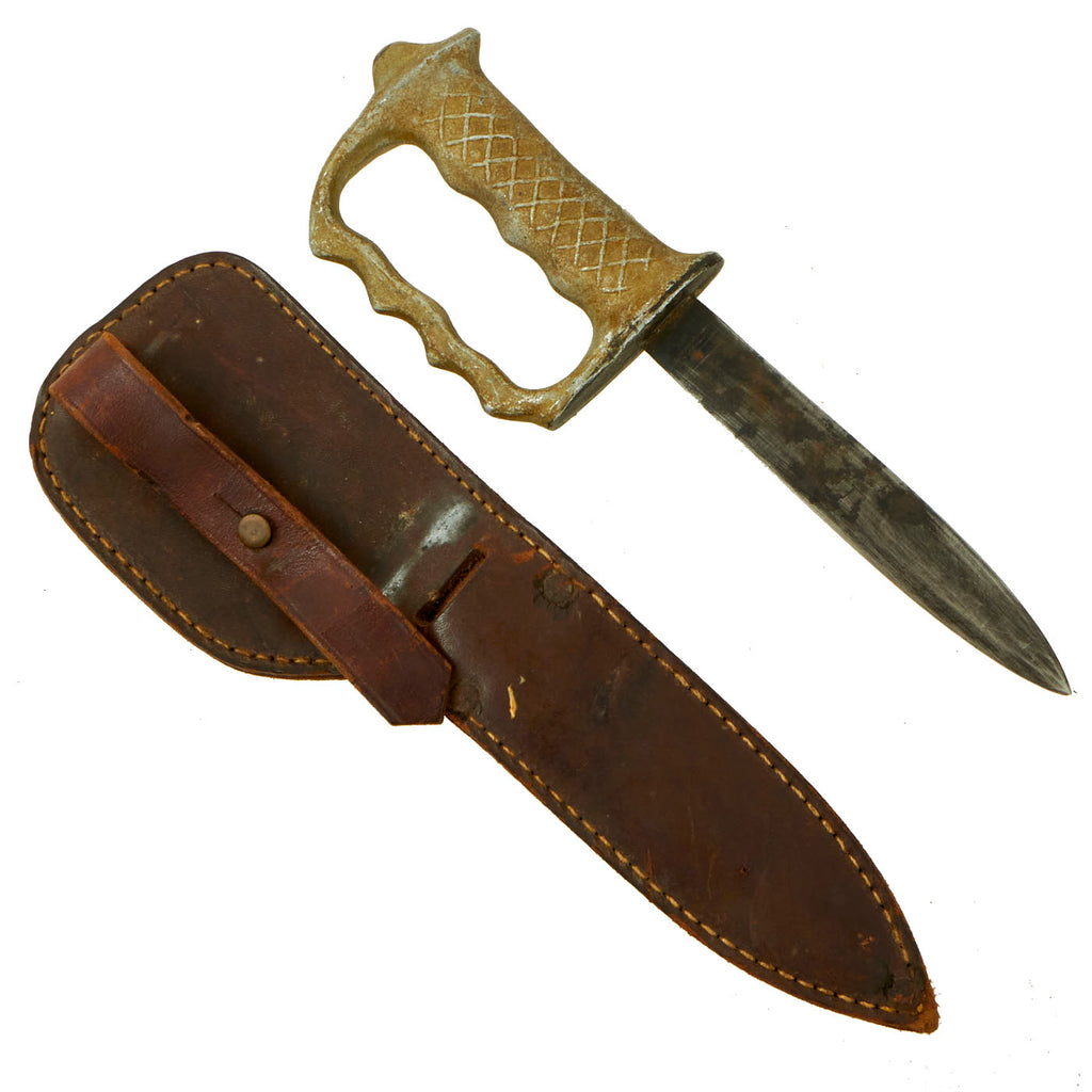 Original Australian WWII New Zealand Unmarked Commando Fighting Knuckle Knife With Original Sheath Original Items