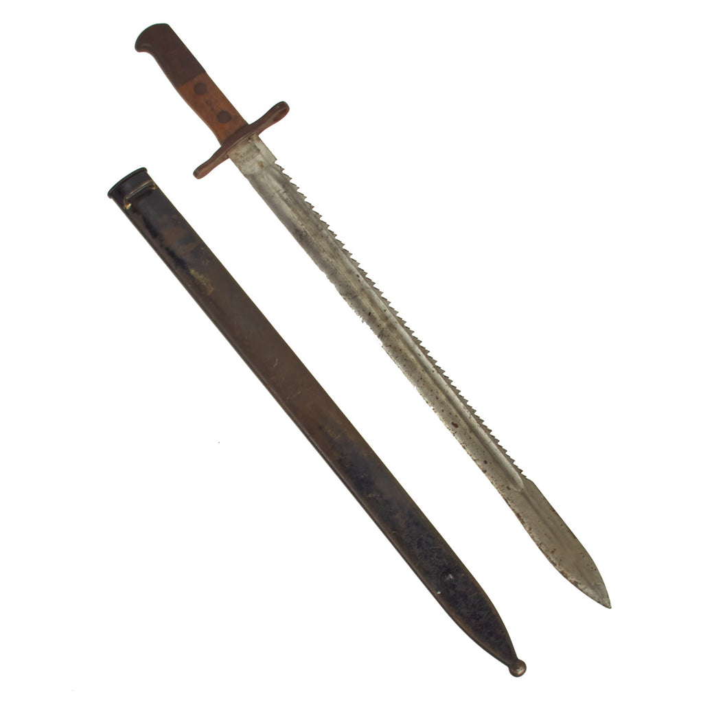 Original WWI Swiss Model 1914 Pioneer Sawback Sword Bayonet by Waffenfabrik Neuhausen with Scabbard Original Items