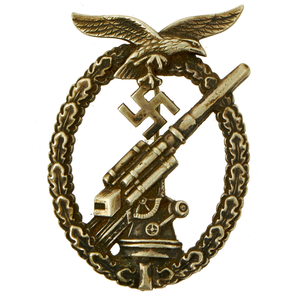 Original German WWII Early War Luftwaffe Anti-Aircraft Flak Battle Badge in Tombak Original Items
