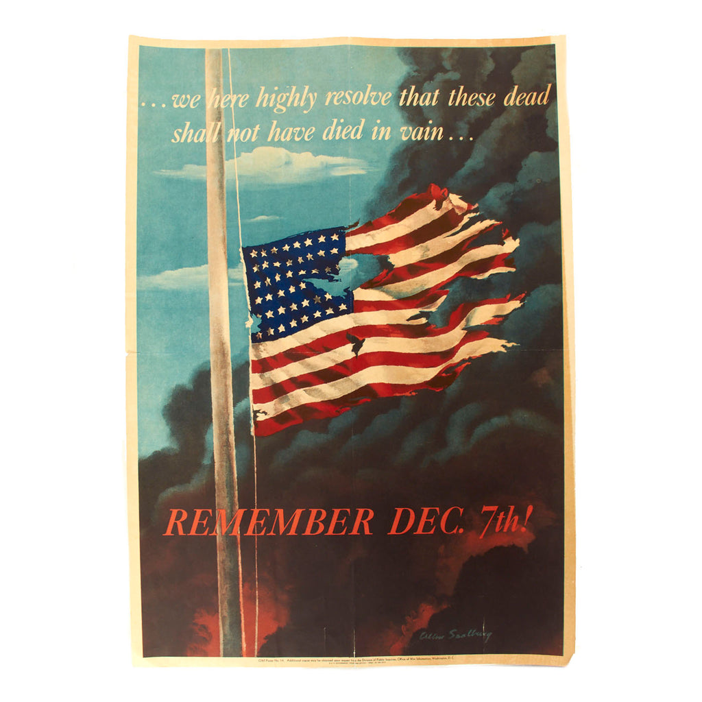 Original U.S. WWII SmallPearl Harbor Remember December 7th Propaganda Poster - 19 ½” x 14 Original Items