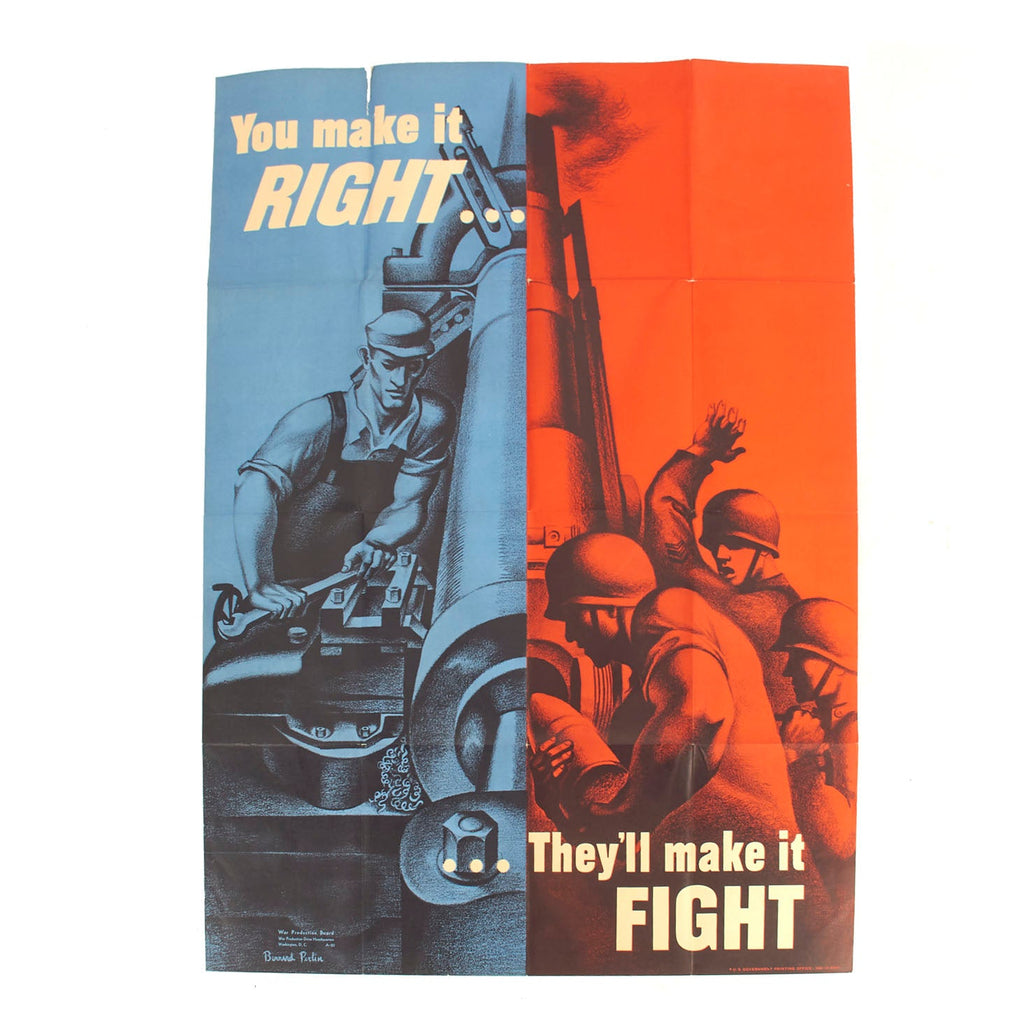 Original U.S. WWII Homefront War Production Board Weapons Production Propaganda Poster - 28” x 40” Original Items