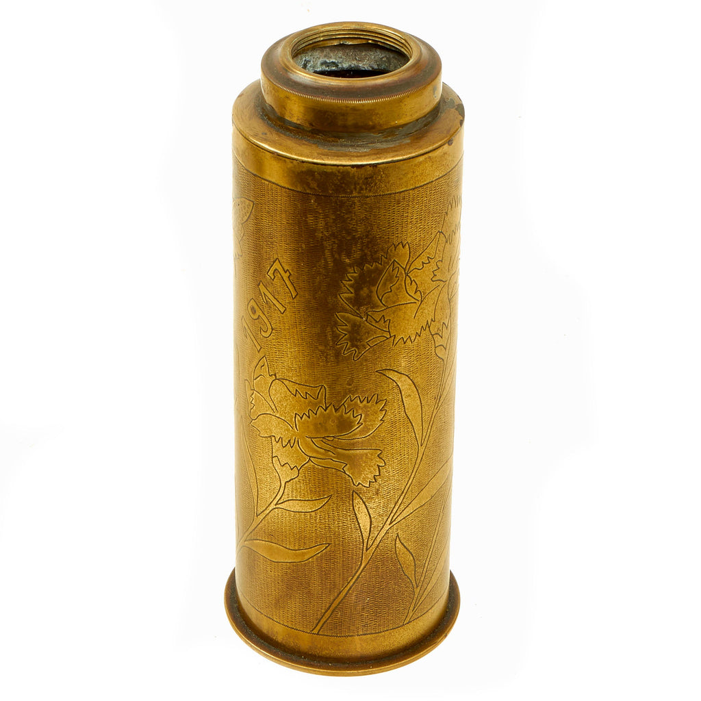 Original France WWI French “Souvenir de la Guerre - 1917” Austrian Berndorf Produced 75mm Shell Casing Oil Lamp Original Items