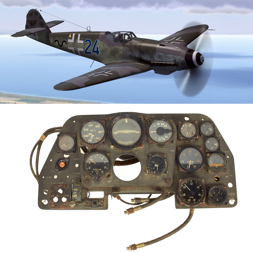 Original German WWII Luftwaffe Messerschmitt Me 109 Bf 109K-4 Cockpit Main Instrument Panel with Original Gauges Original Items