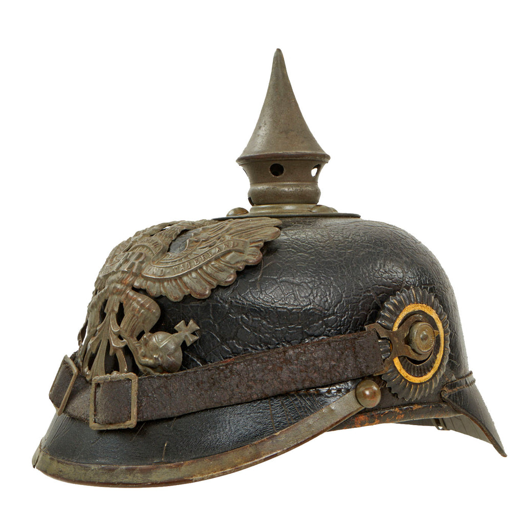 Original German WWI Prussian M1915 Infantry EM/NCO Pickelhaube Spiked 56cm Helmet - dated 1915 Original Items