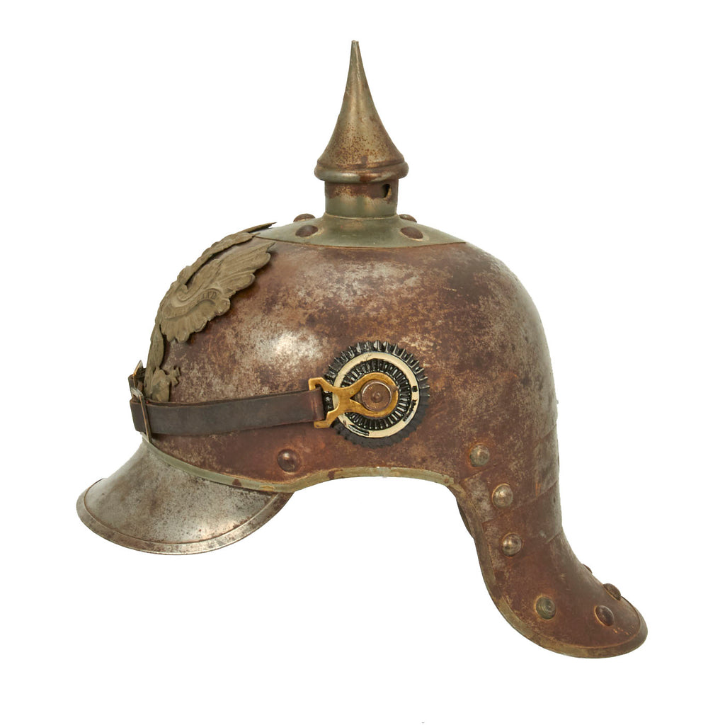 Original Imperial German WWI Prussian M1915 Line Kürassier Lobster Tail Pickelhaube Helmet by Schulz & Holdefleiss - Dated 1916 Original Items