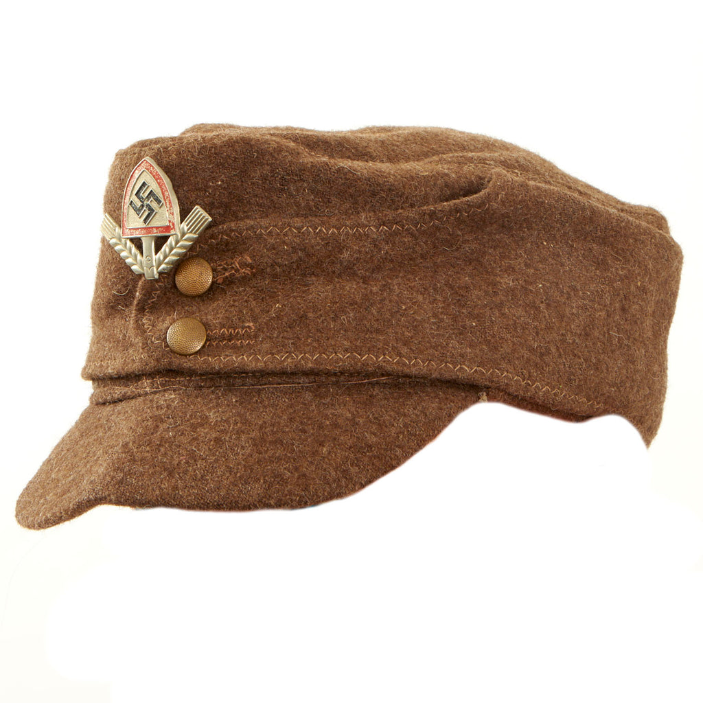 Original German WWII RAD Labor Service EM/NCO M43 Brown Wool Cap - Einheitsmütze Original Items