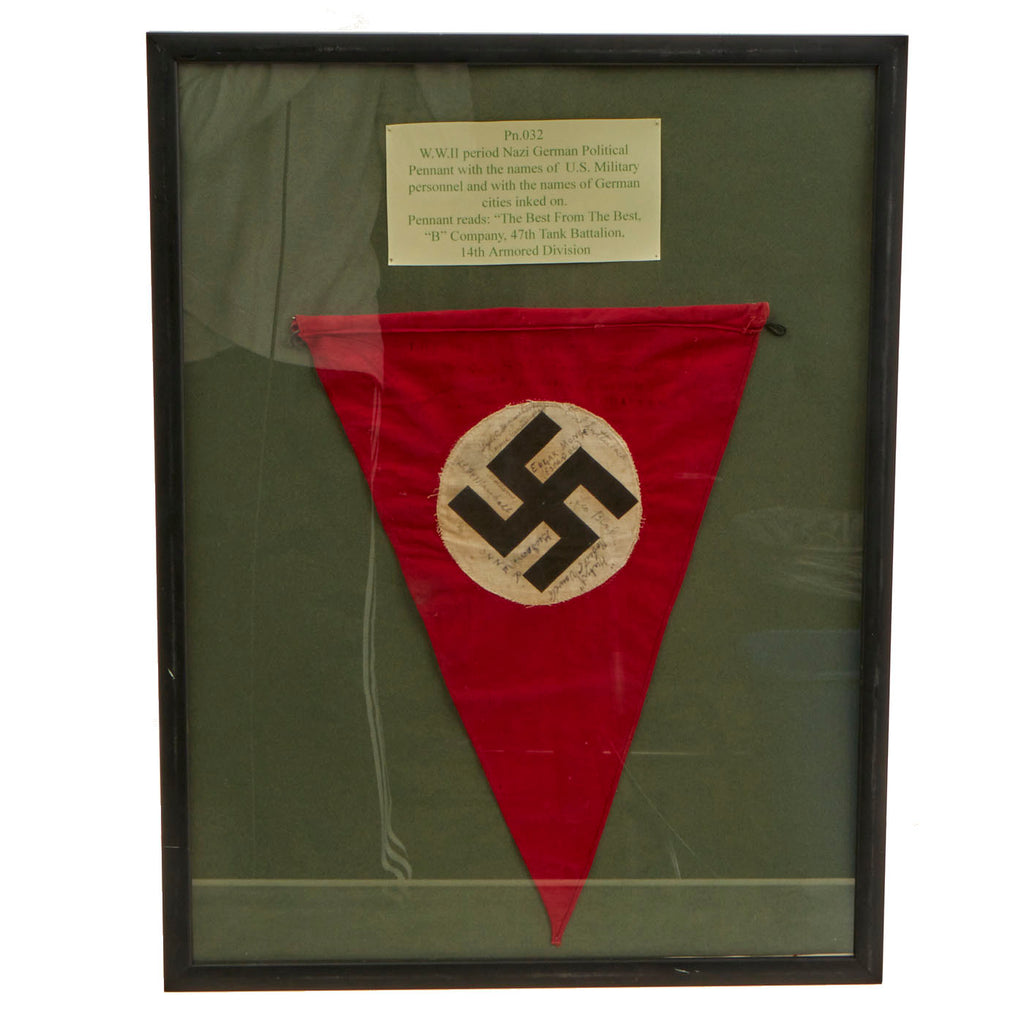 Original German WWII Framed USGI Bring Back NSDAP Pennant - 47th Tank Battalion, 14th Armored Div. Original Items