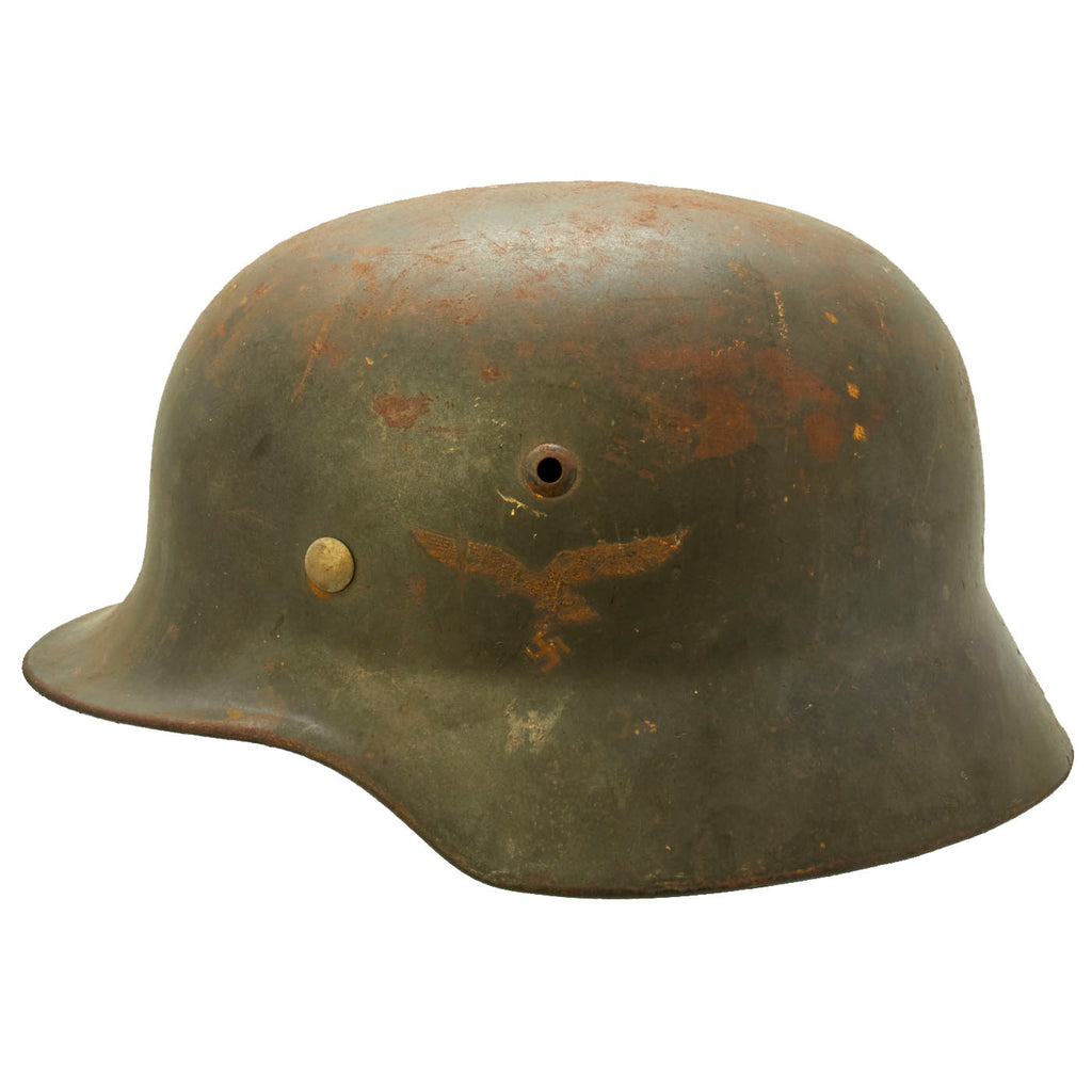 Original German WWII Luftwaffe M35 Double Decal Named Helmet - marked Q66 Original Items