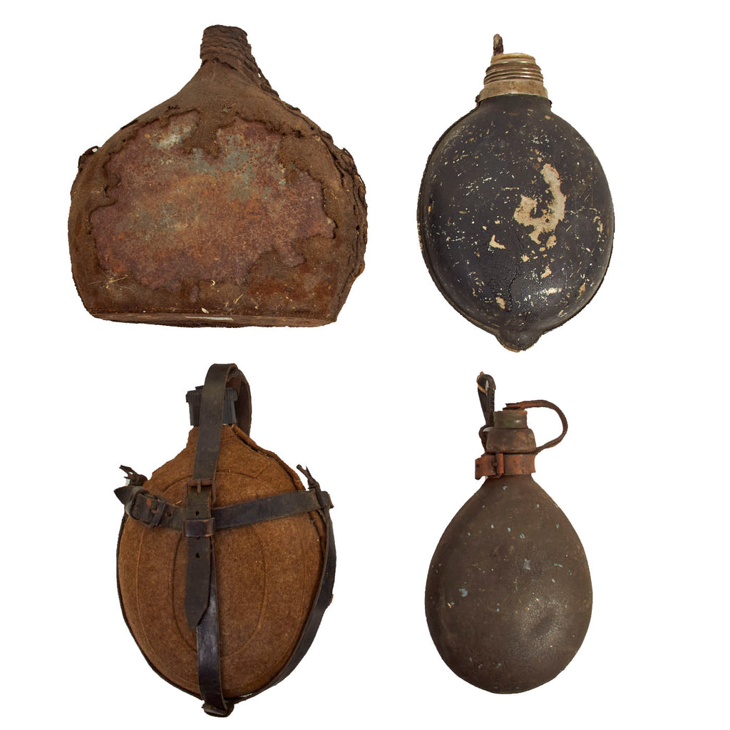 Original WWII European Nations Military Canteen Lot - 4 Canteens Original Items