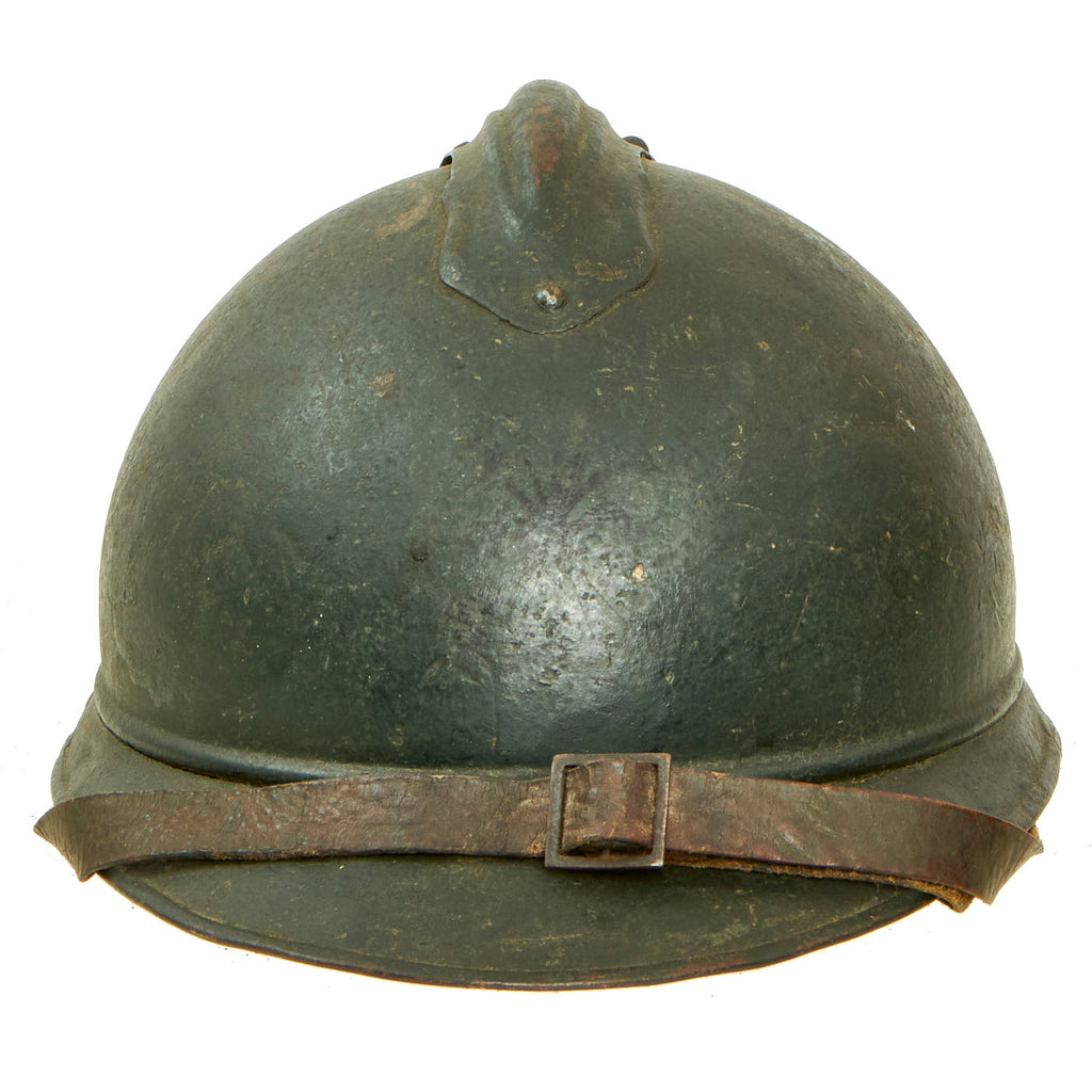 Original Spanish Civil War French Model 1915 Adrian Helmet Used By Spanish Nationalists With Rare Yugo y Flechas Bow and Arrow Insignia - Complete Original Items