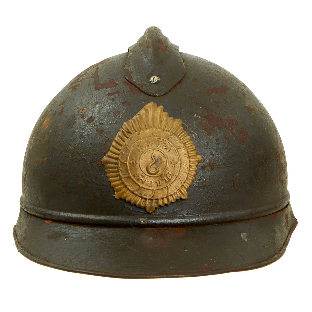 Original French WWI Model 1915 Adrian Helmet Shell in Horizon Blue with Siam Thailand Badge Original Items