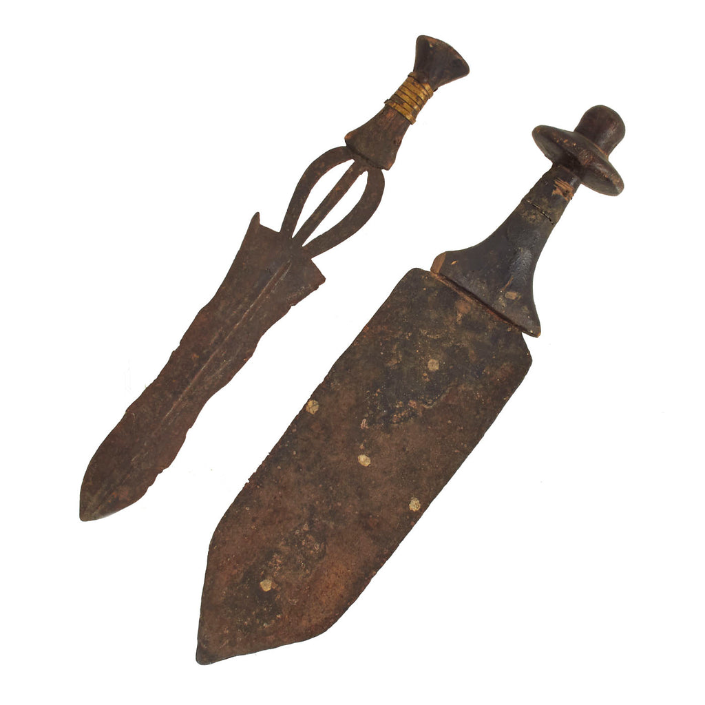 Original Central African 19th Century Poto Ngombe Peoples Ingonda “Prestige” Sword With “Leaf” Style Wide Short Sword - 2 Items Original Items