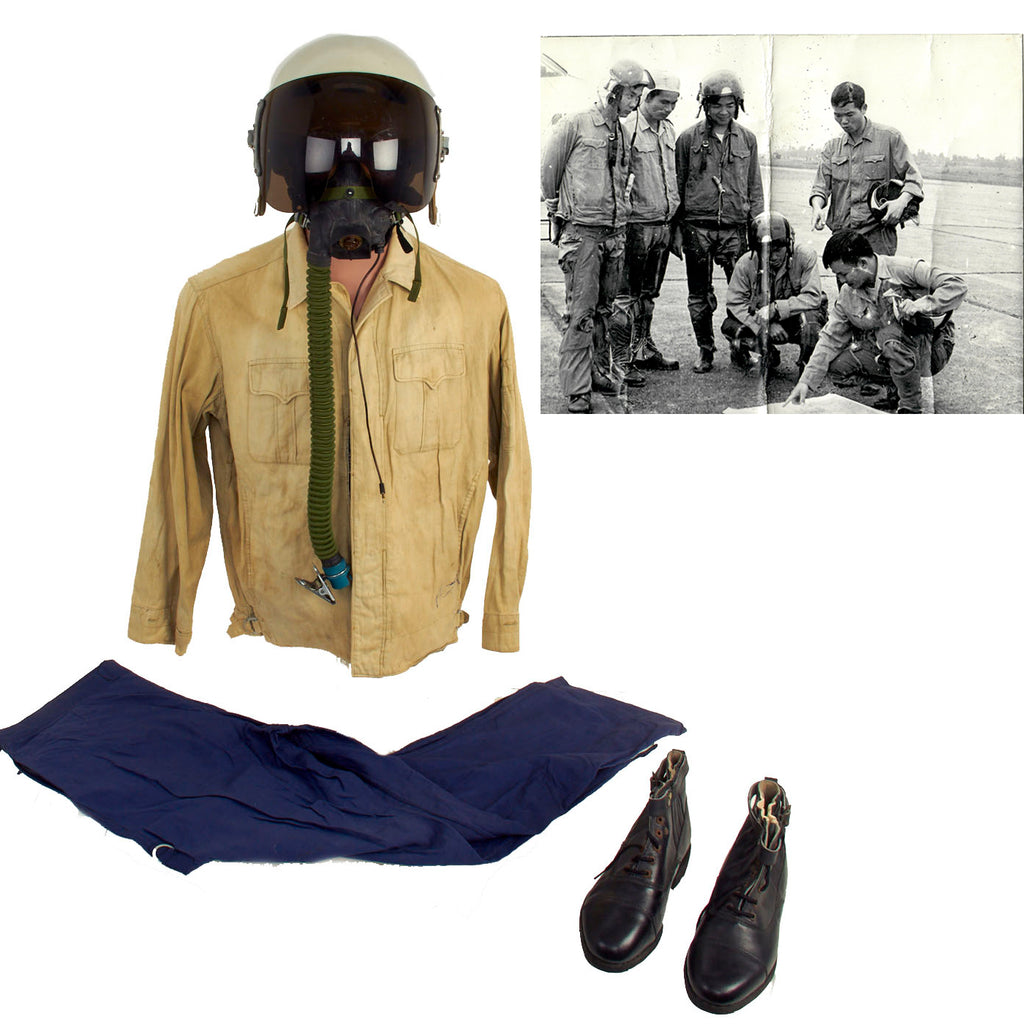 Original Vietnam War Vietnam People's Air Force Uniform Set With Helmet, Oxygen Mask, Boots and Photo - 7 Items Original Items