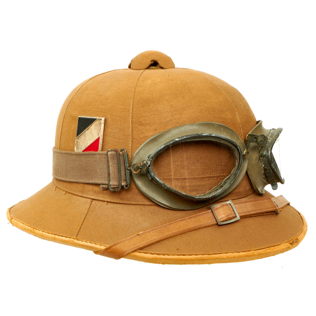 Original German WWII First Model DAK Luftwaffe Tropical Sun Helmet with Goggles - Size 56 Original Items