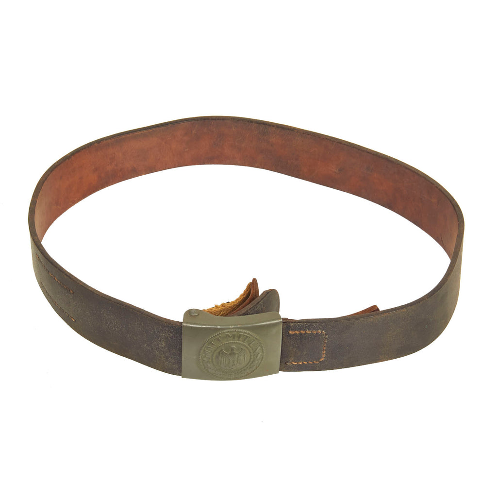 Original German WWII Tropical Afrikakorps Web Tab Steel Buckle by Berg und Nolte dated 1942 With Leather Belt - B&N 42 Original Items