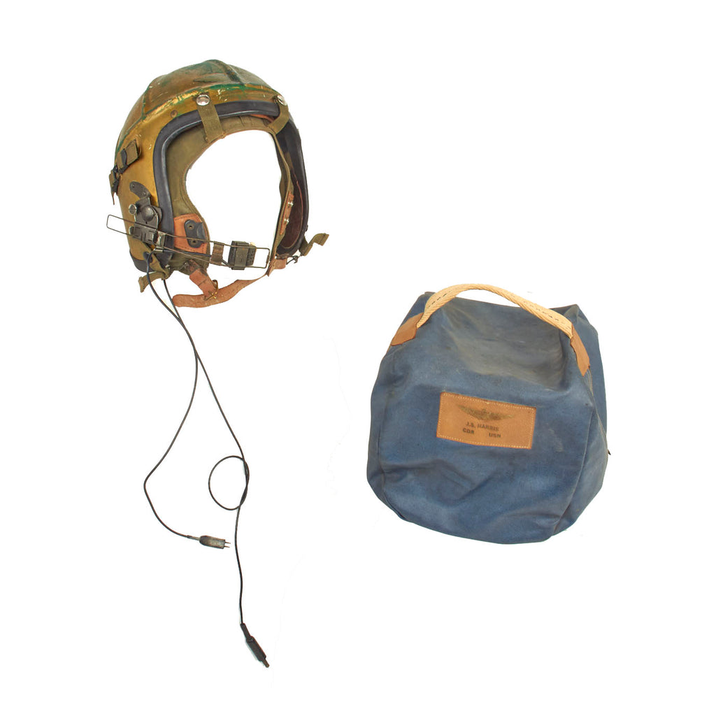 Original U.S. Korean War Era Named US Navy 1950s Gentex H-4 Flight Helmet with Boom Mic and Helmet Bag - Extra Large Original Items