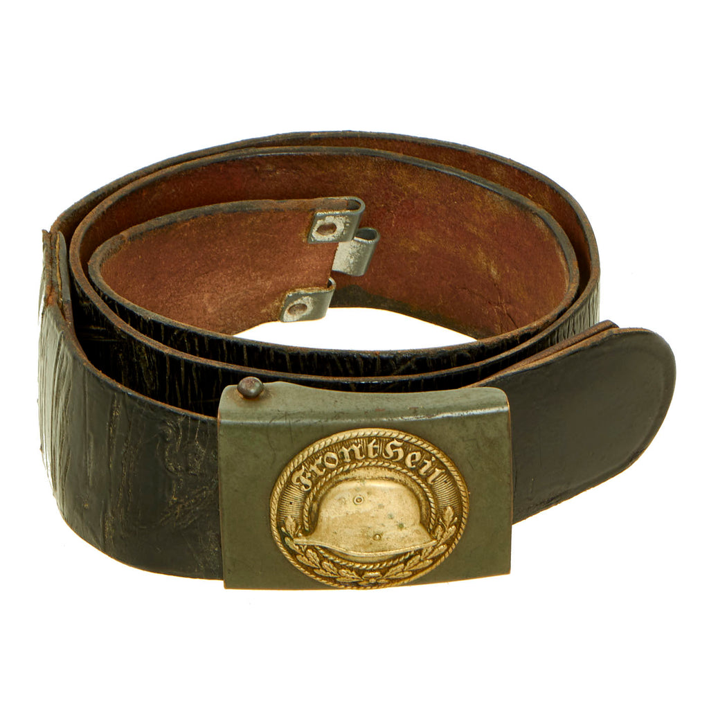 Original German WWII NS-RKB Veteran's Steel Helmet League Belt with Brass Belt Buckle - Der Stahlhelmbund Original Items