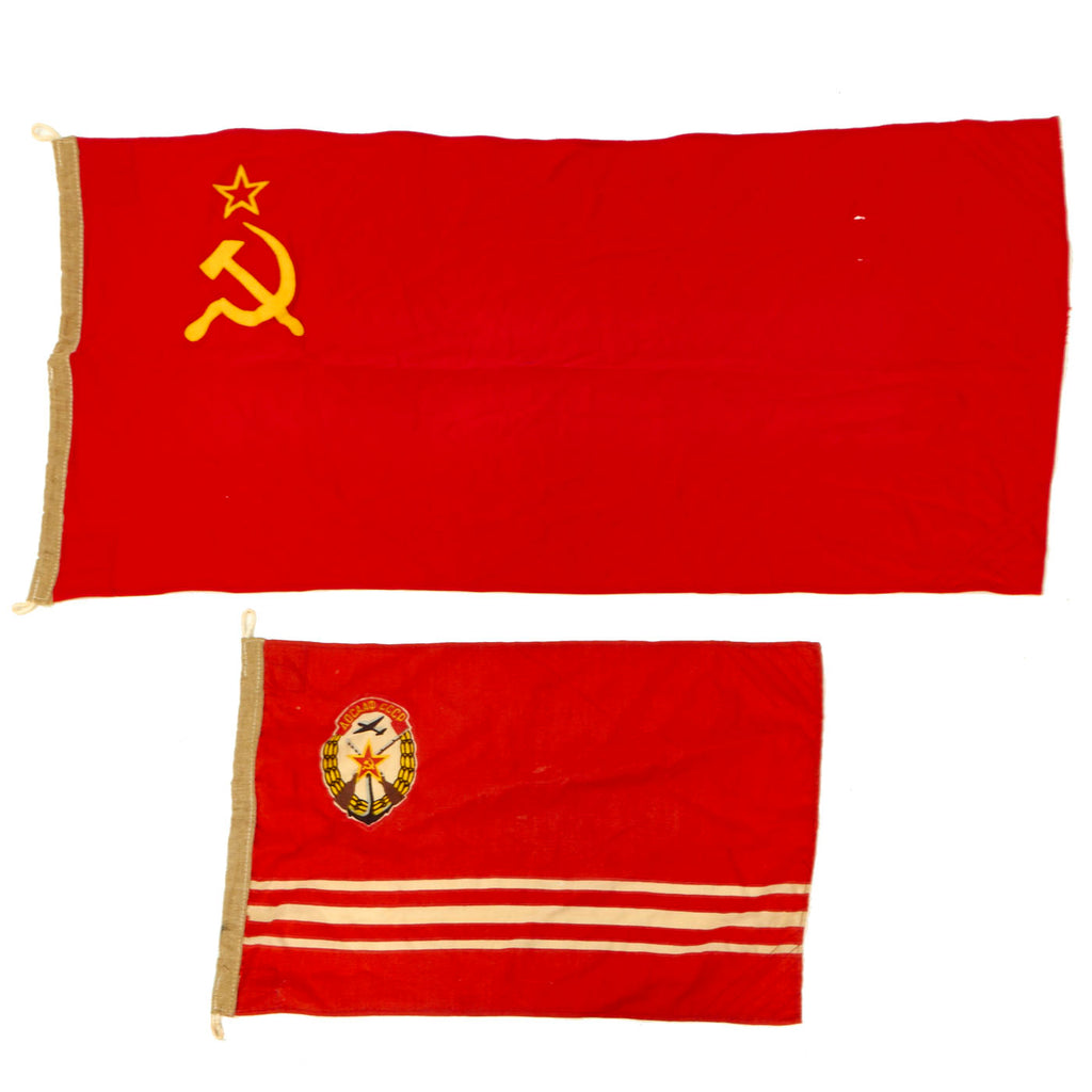 Original Soviet Union Cold War Era 1991 Dated Communist Flag Lot of 2 - 23 ½” x 50 ½” & 18 ½” x 28” Original Items