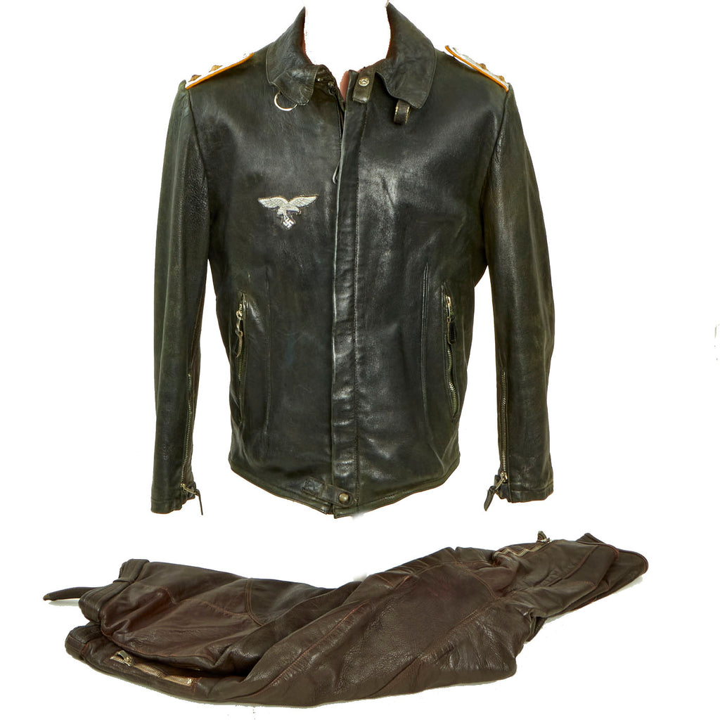 Original German WWII 1941 Dated Luftwaffe Hauptmann Officer's Leather Flight Jacket with Leather Flight Pants Original Items