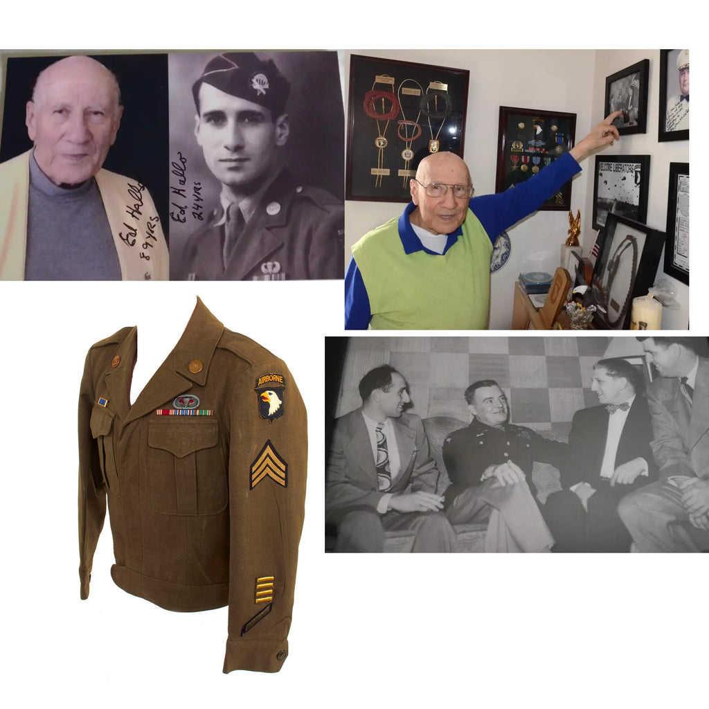 Original U.S. WWII Named 501st Parachute Infantry Regiment - 101st Airborne Division Ike Jacket - Sergeant Edward Hallo - Battle of the Bulge Veteran Original Items