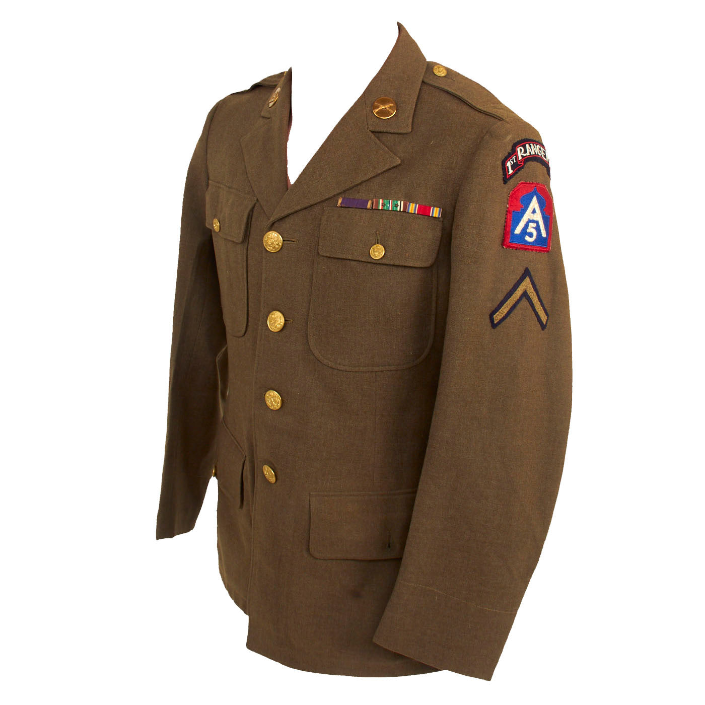 Original WWII U.S. Army 1st Ranger Battalion Darbys Rangers Uniform Coat with Documentation attributed to PFC Robert Allen Original WWII U.S. Army 1st Ranger Battalion Darbys Rangers Uniform Coat with Documentation attributed to PFC Robert Allen