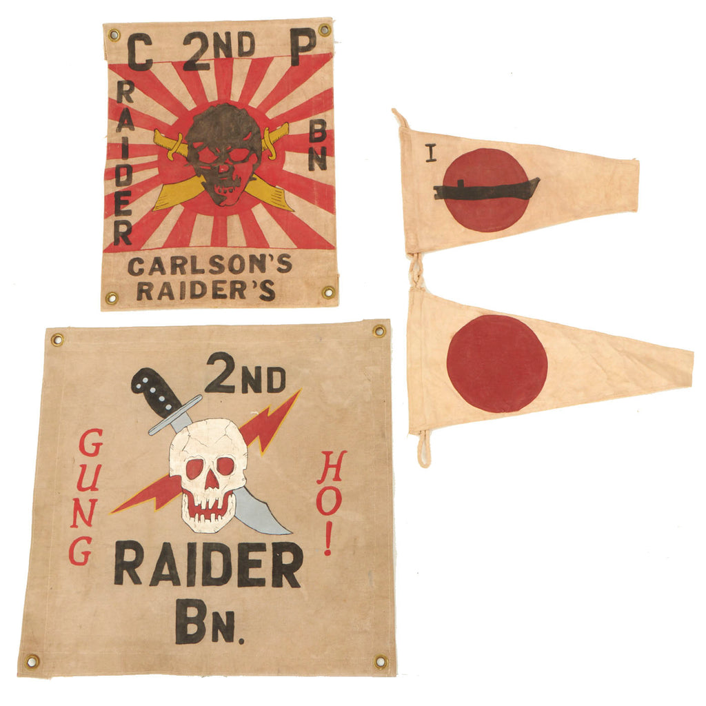U.S. WWII Hand-painted Replica U.S.M.C Raider Battalion Canvas Flags Lot - 3 Items Original Items