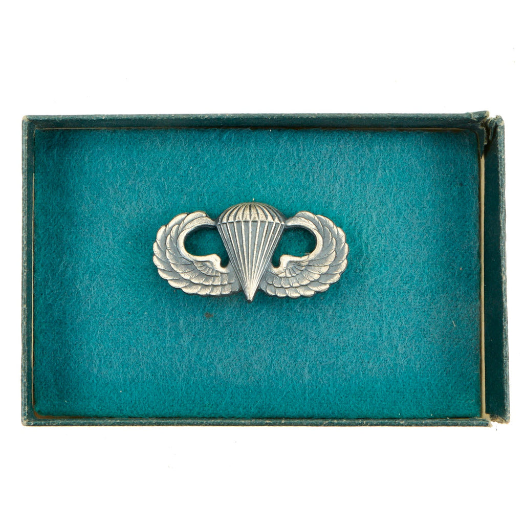 Original U.S. WWII Unissued Airborne Jump Wings in Wrapper and Box - Pin Back Parachutist Badge Original Items