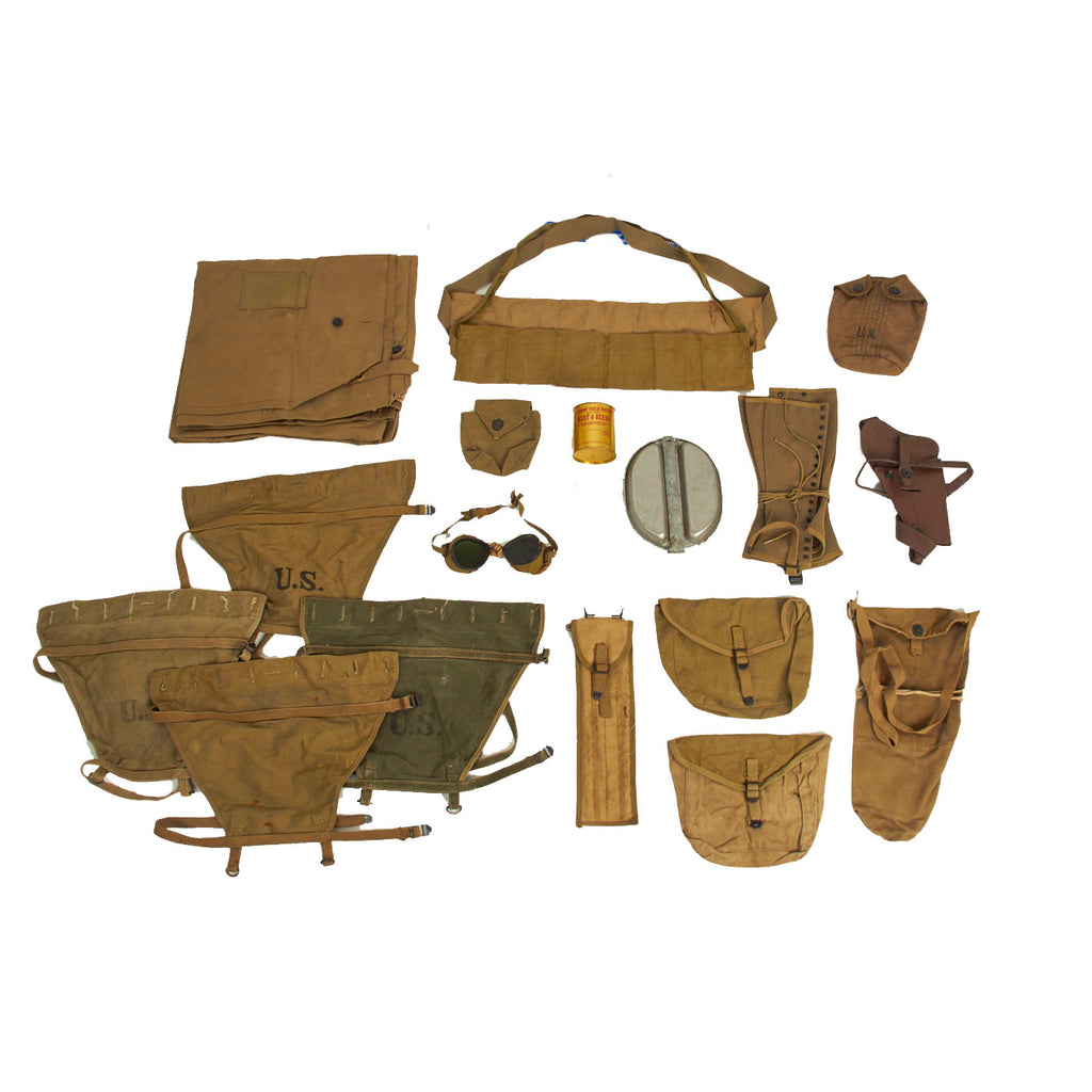 Original U.S. WWII G.I. Field Gear Lot Featuring Mess Kit With Utensils - 17 Items Original Items