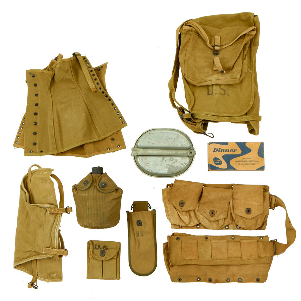 Original U.S. WWII G.I. Field Gear Lot with Reproduction K-Ration - 9 Items Original Items
