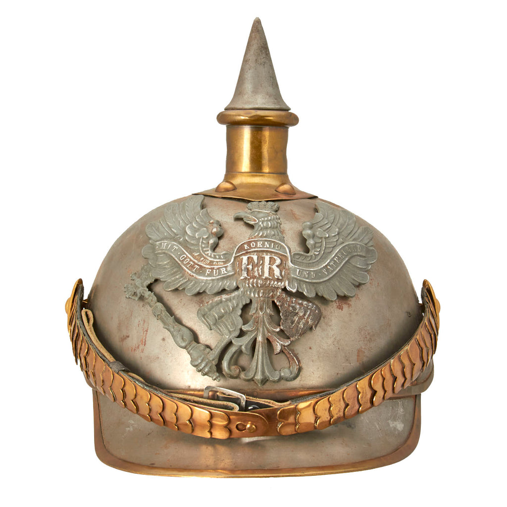Original German WWI Model 1915 Prussian Cuirassier’s Lobster Tail Steel Pickelhaube Original Items