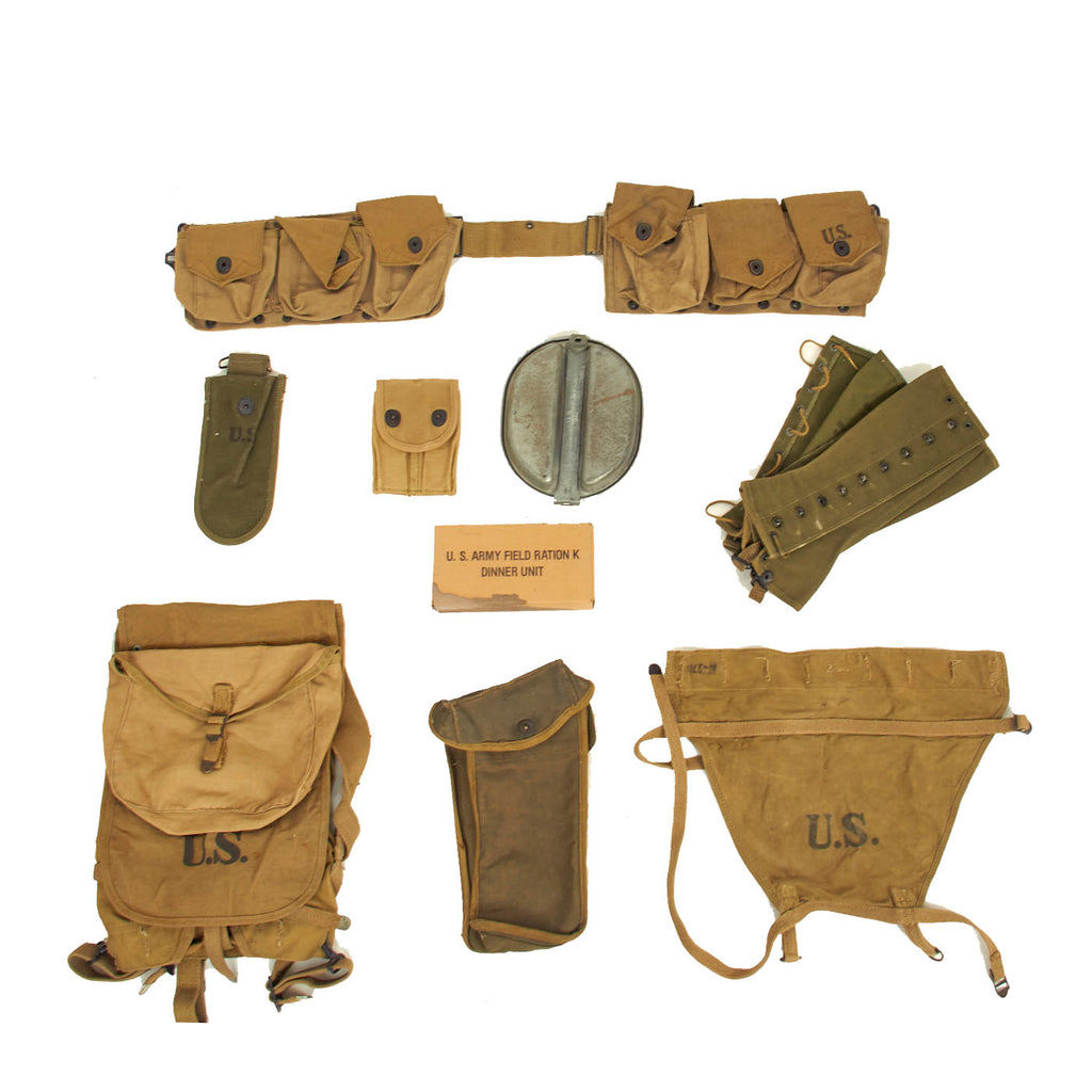 Original U.S. WWII G.I. Field Gear Lot with Reproduction K-Ration - 10 Items Original Items