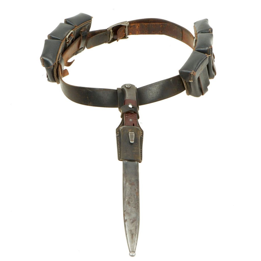 Original German WWII Army (Heer) Belt, Buckle, 98k Bayonet, Frog, and Matched Ammunition Pouches Original Items