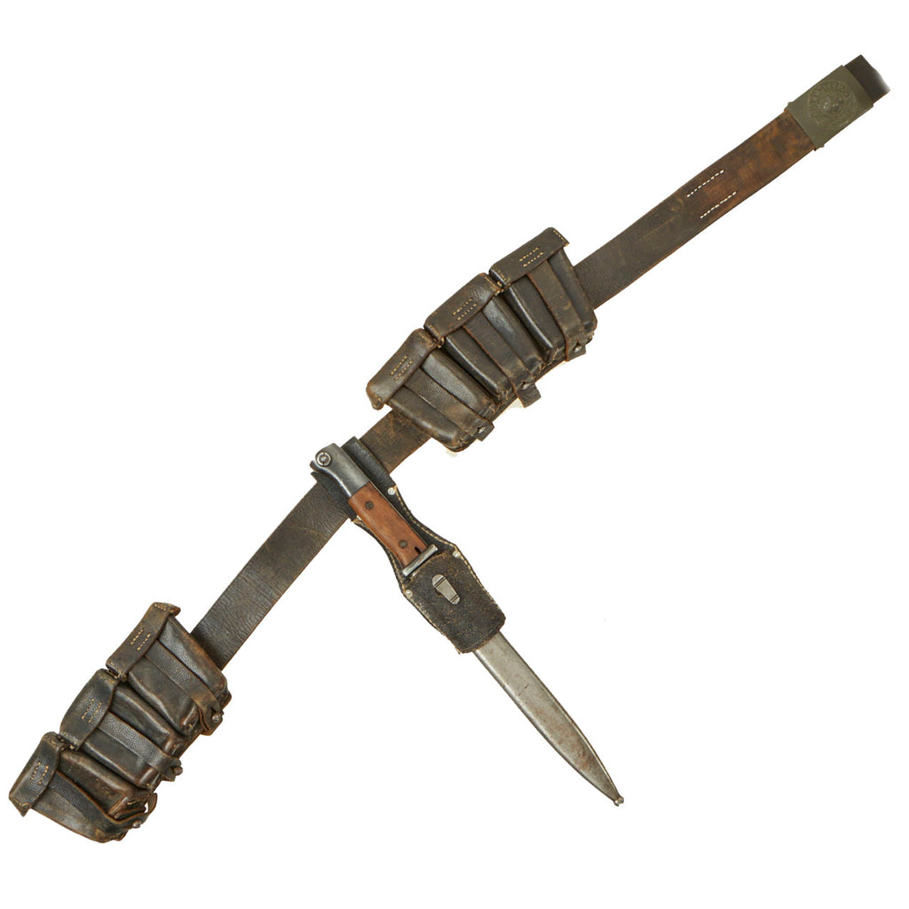 Original German WWII Army (Heer) Belt, Buckle, 98k Bayonet, Frog, and Ammunition Pouches Original Items