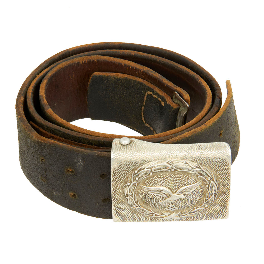 Original German WWII EM/NCO Luftwaffe Belt with 1938 Dated Pebbled Aluminum Buckle by J. Deutschbien Original Items