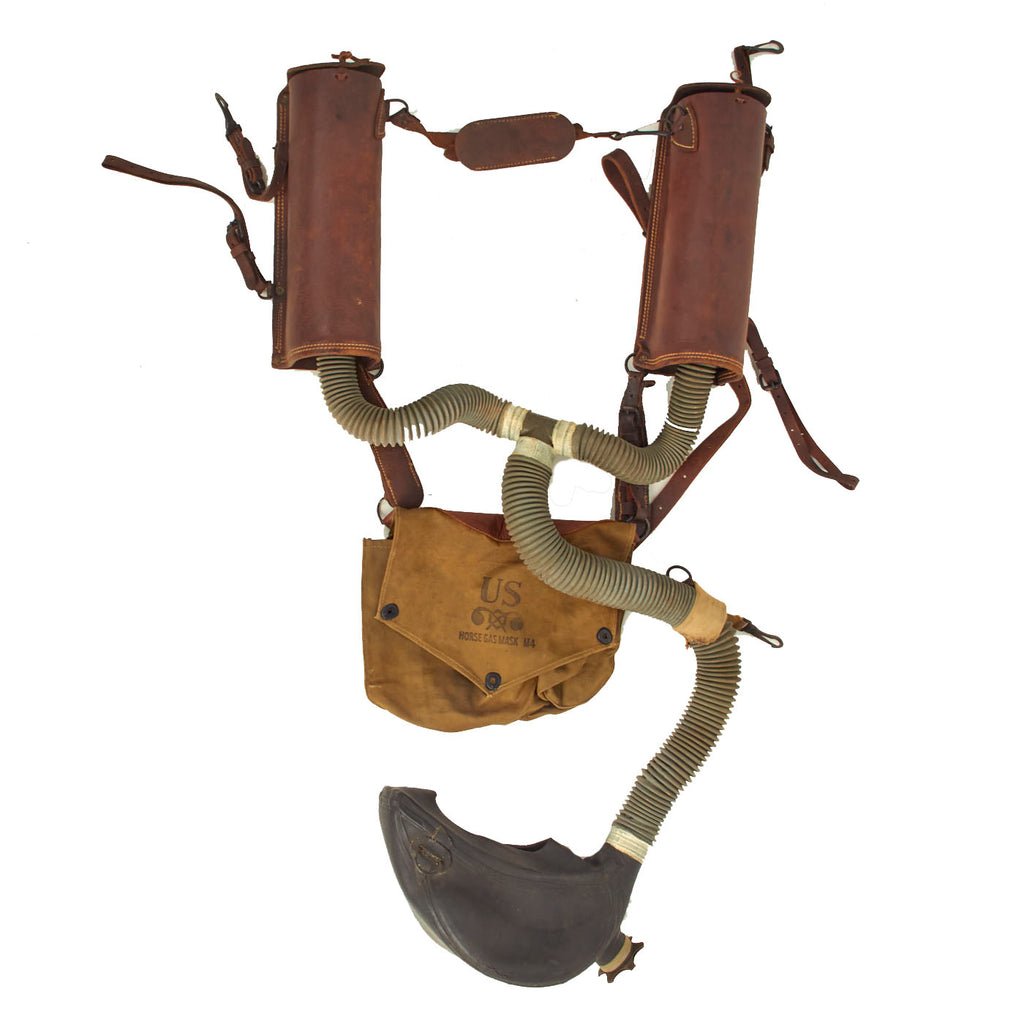 Original RARE U.S. WWII US Cavalry M4 Gas Mask With Pouch and Canister Carriers for Horse Gas Mask Original Items
