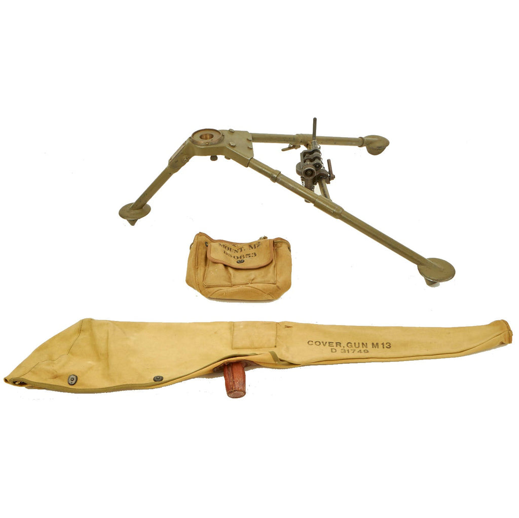Original U.S. WWII Browning M1919 .30 Cal Tripod Dated 1942 with T&E, M13 Gun Cover and M2 Tripod Mount Cover Original Items